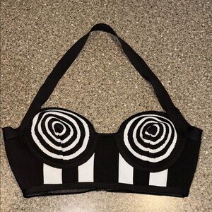Black and White Striped Halter Bustier Top